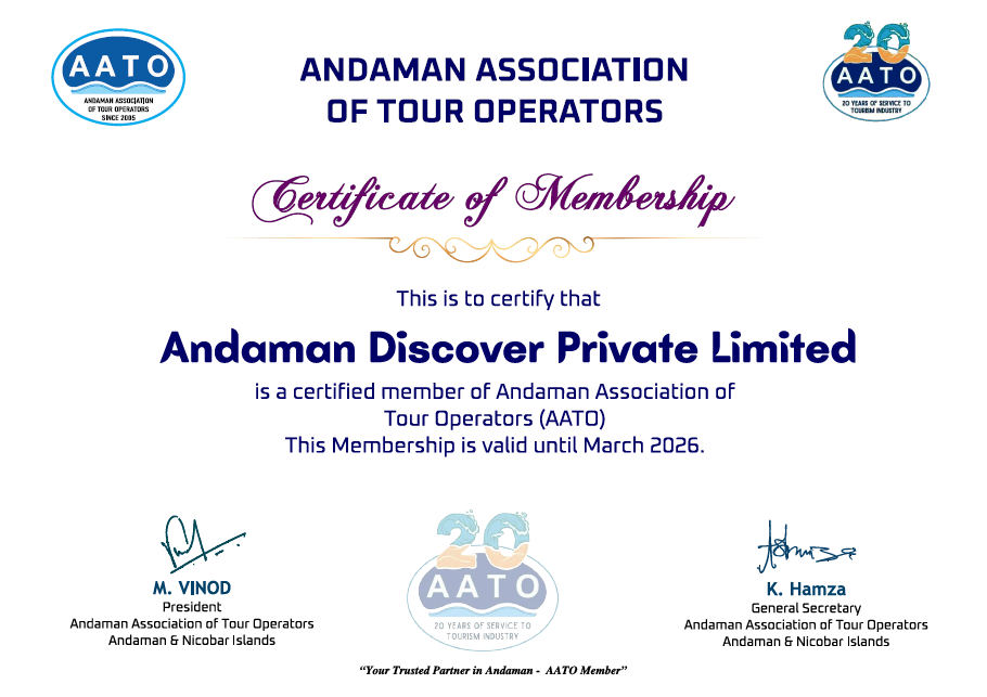 Certification from Andaman Association of Tour Operators
